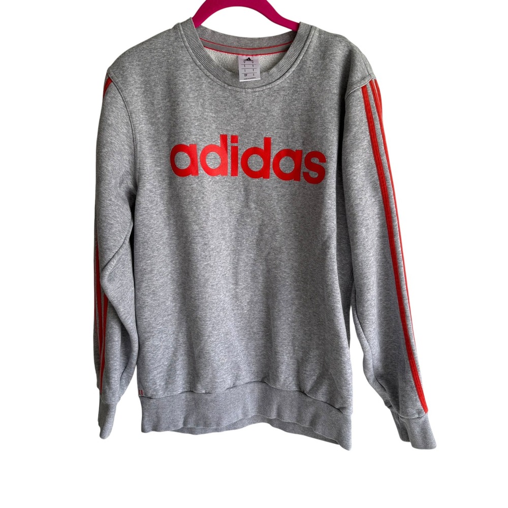 ADIDAS Heather Gray Essentials Crewneck Three-Stripes‎ Sweatshirt, S